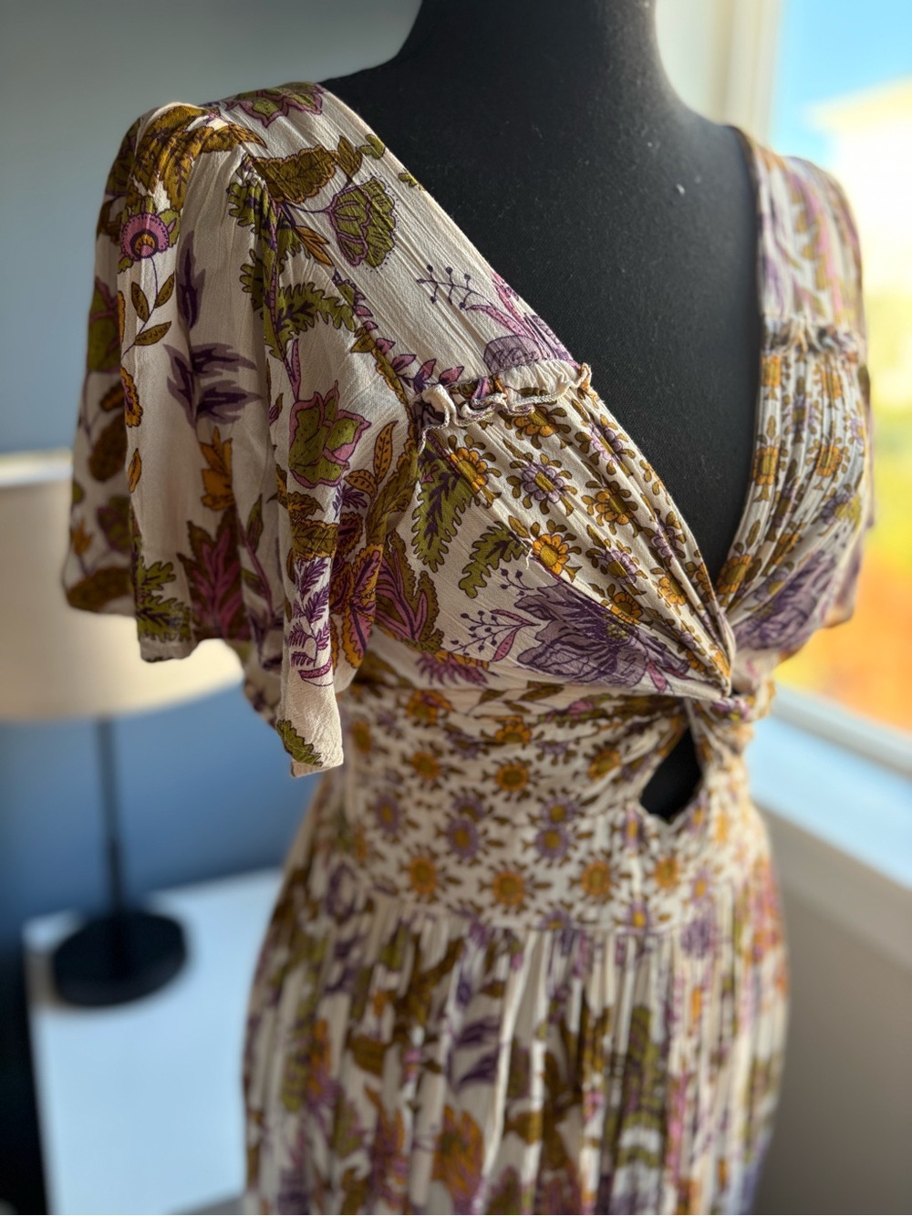 Angie Twist-Front Floral Flutter Sleeve High Low Maxi Dress - Picture 10 of 15